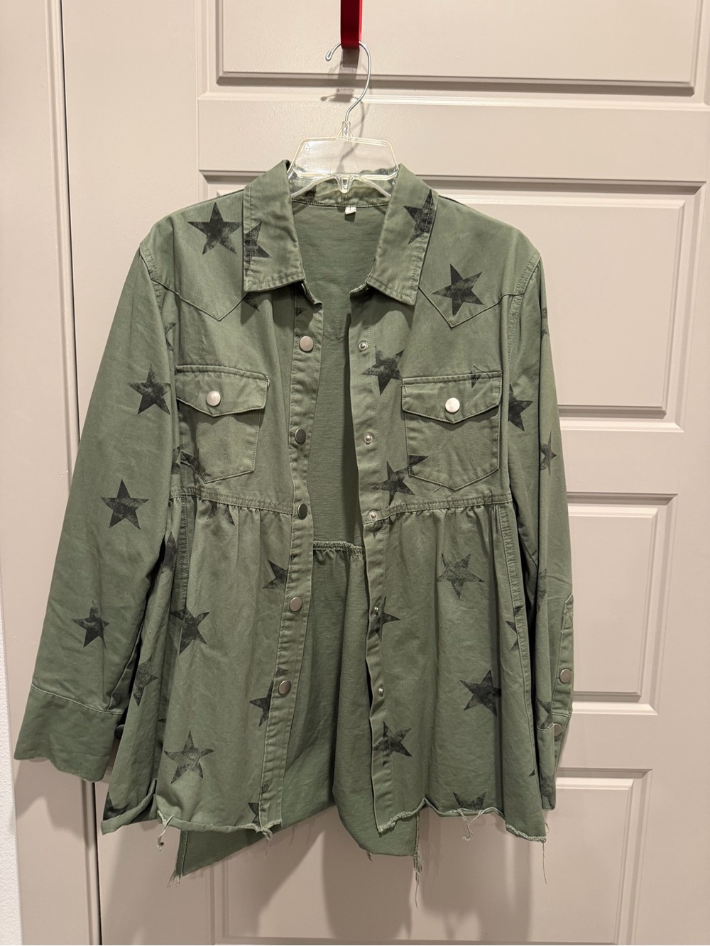 Star-Print Green Utility Jacket